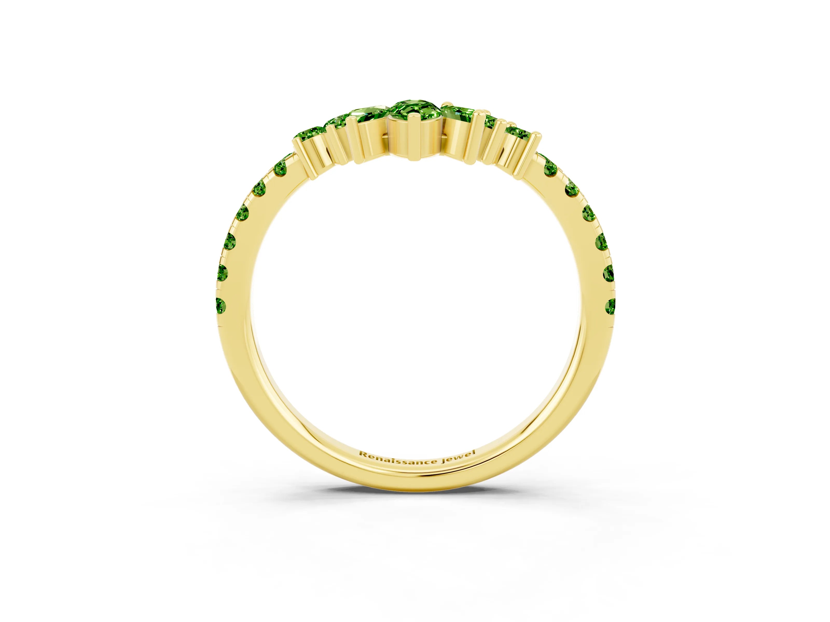 Yellow gold Chevron Marquise and Round Peridot Open Band with Prong Setting_9