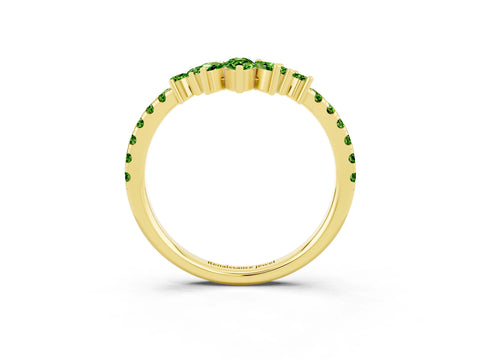 Yellow gold Chevron Marquise and Round Peridot Open Band with Prong Setting_9