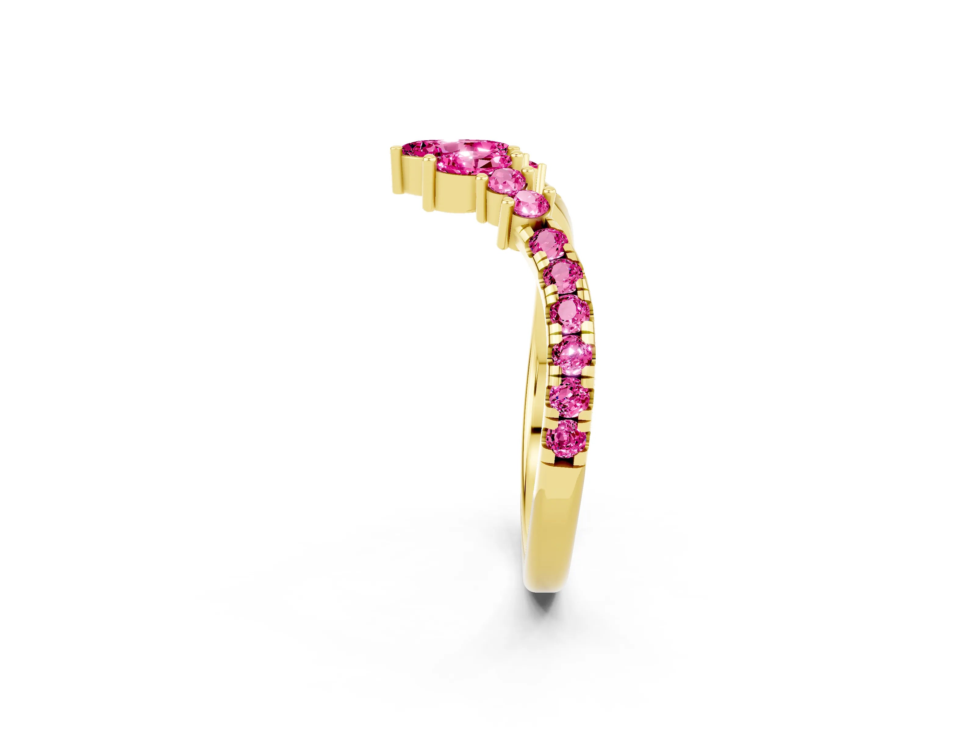 Yellow gold Chevron Marquise and Round Pink Sapphire Open Band with Prong Setting_20