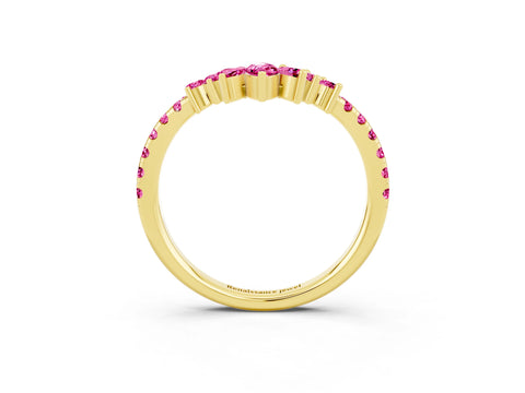 Yellow gold Chevron Marquise and Round Pink Sapphire Open Band with Prong Setting_21