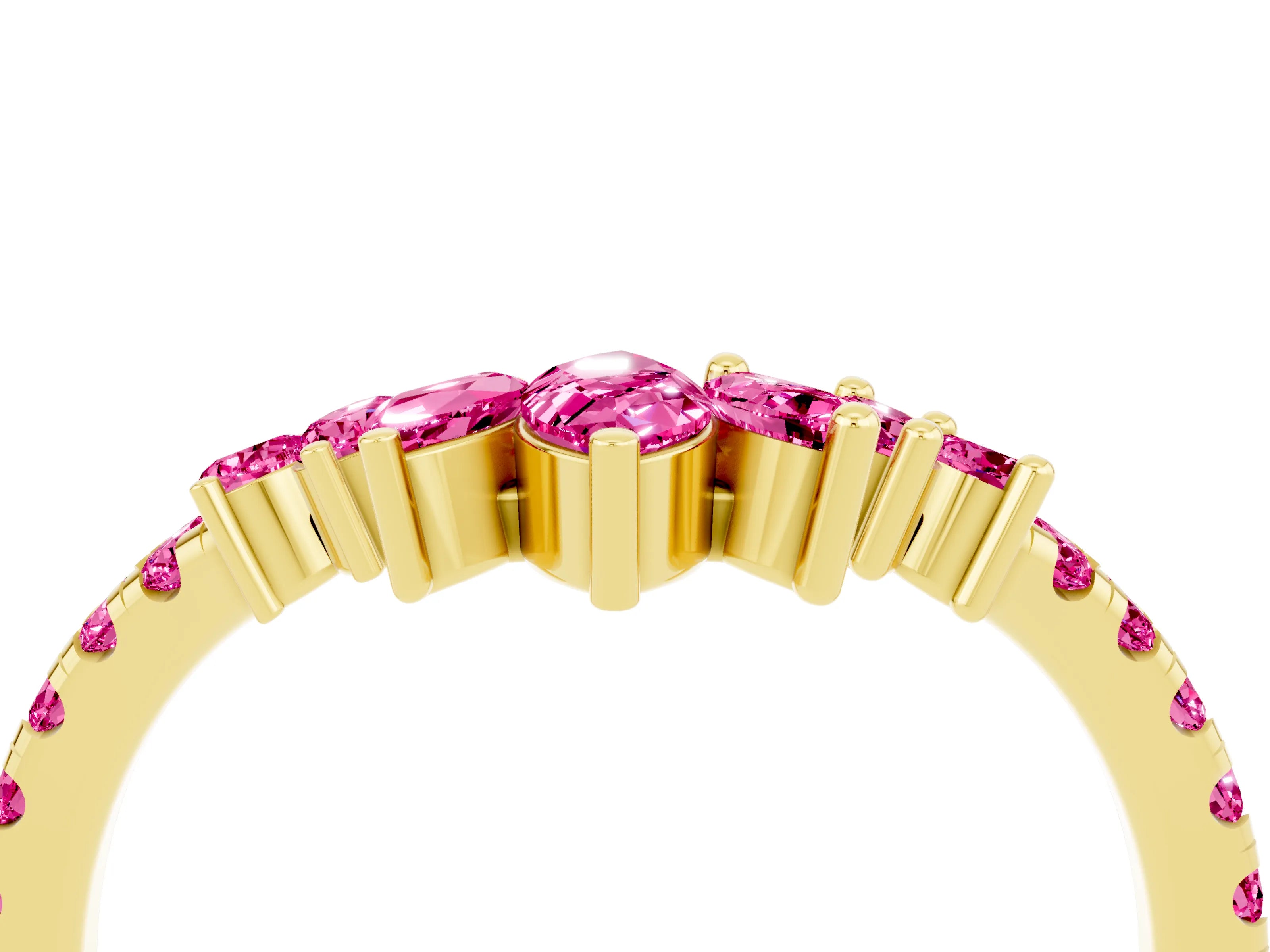 Yellow gold Chevron Marquise and Round Pink Sapphire Open Band with Prong Setting_22