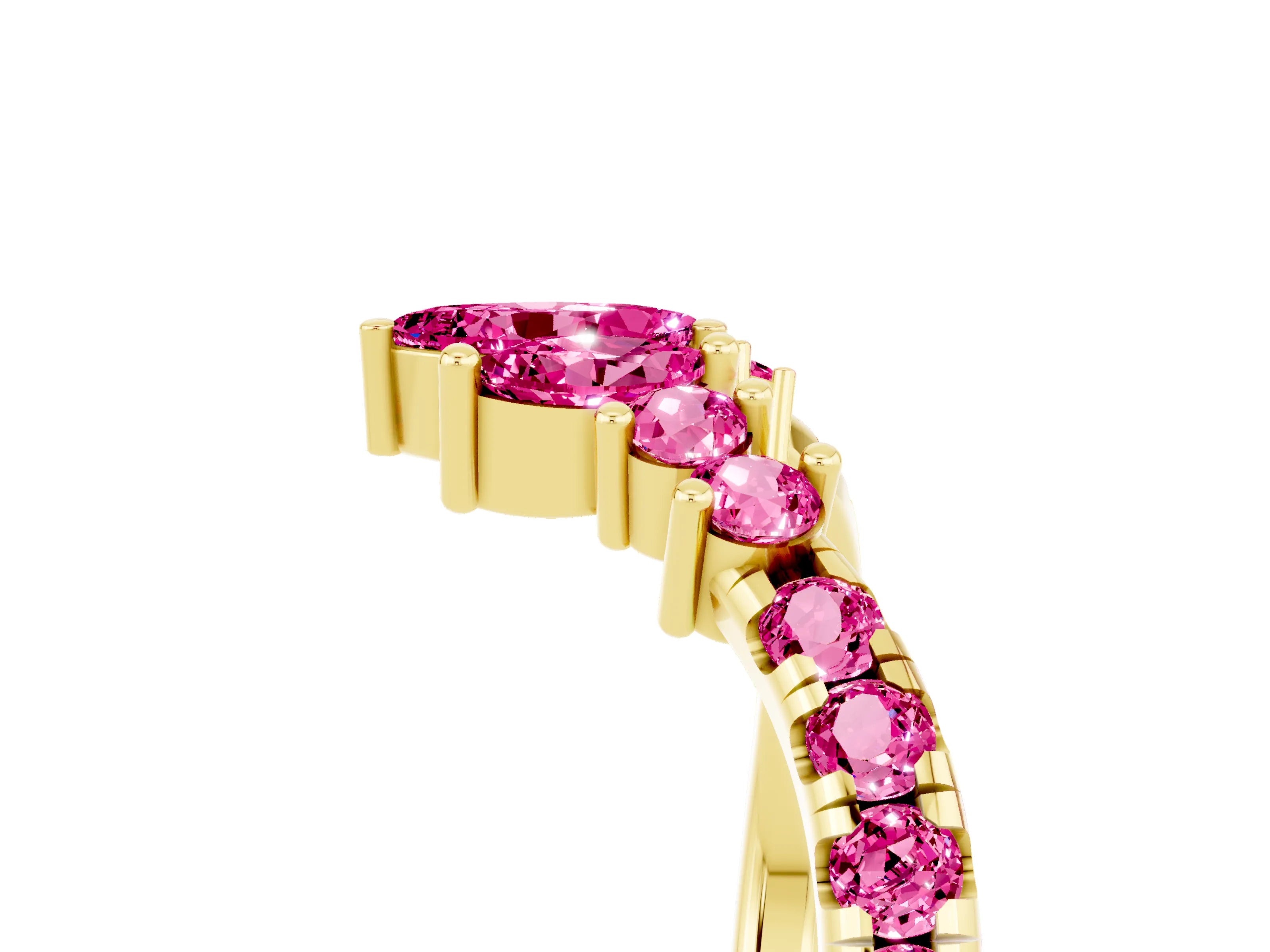 Yellow gold Chevron Marquise and Round Pink Sapphire Open Band with Prong Setting_23