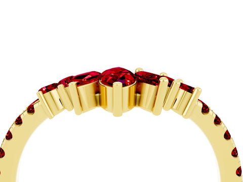 Yellow gold Chevron Marquise and Round Ruby Open Band with Prong Setting_10