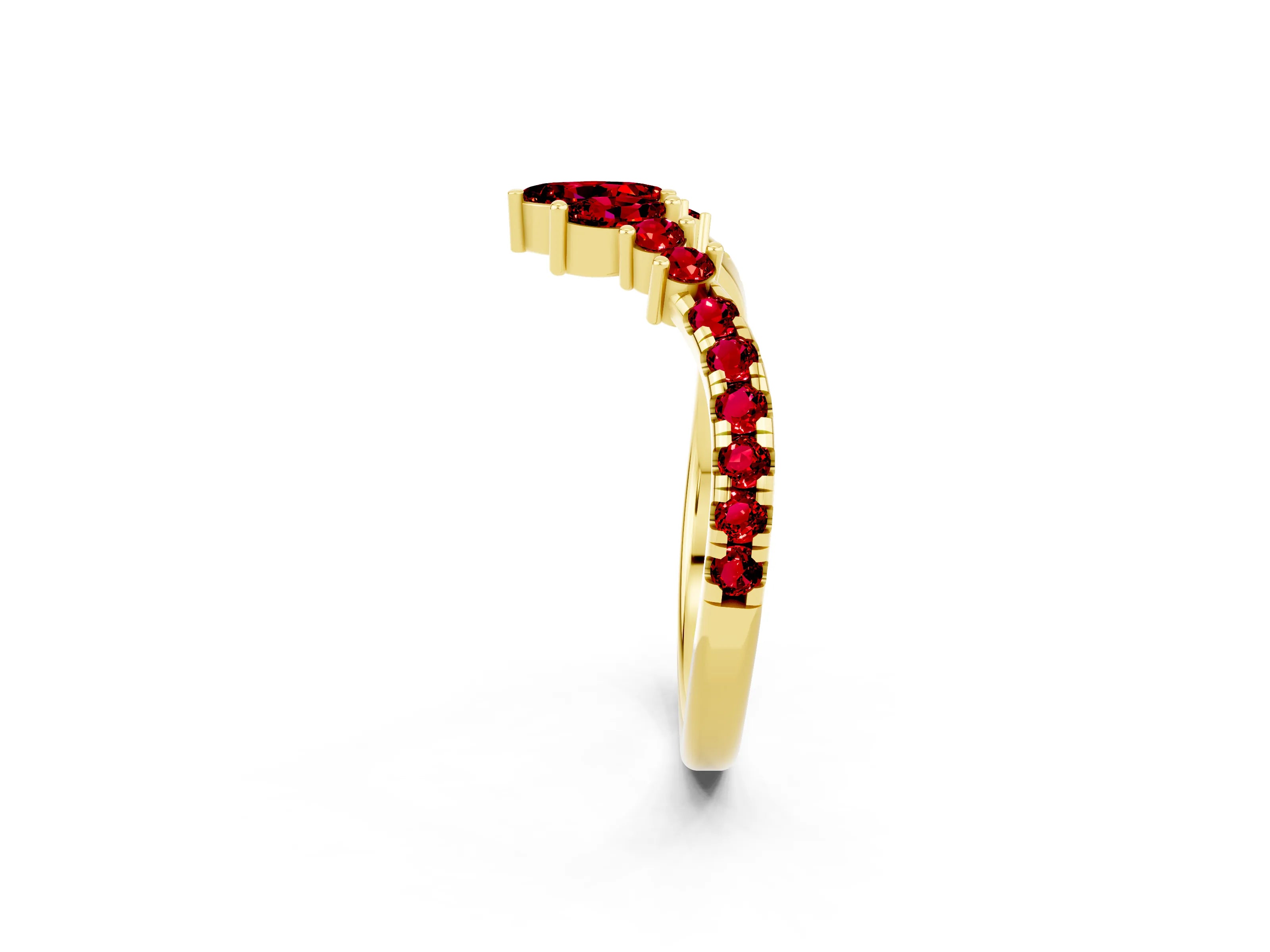 Yellow gold Chevron Marquise and Round Ruby Open Band with Prong Setting_8