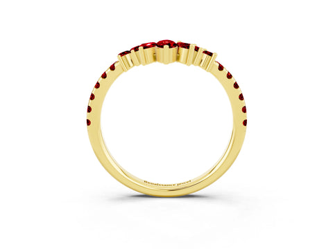Yellow gold Chevron Marquise and Round Ruby Open Band with Prong Setting_9