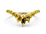 Yellow gold Chevron Marquise and Round Yellow Sapphire Open Band with Prong Setting_18