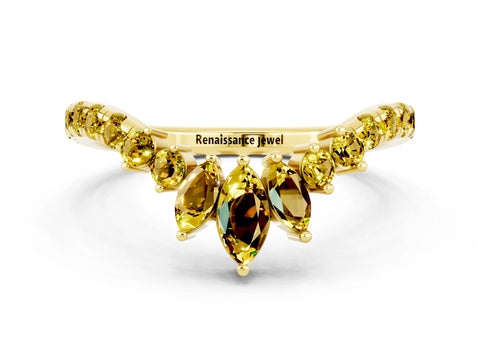 Yellow gold Chevron Marquise and Round Yellow Sapphire Open Band with Prong Setting_18