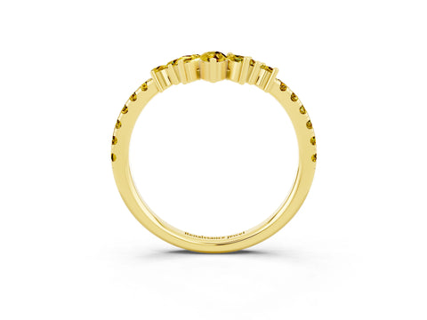 Yellow gold Chevron Marquise and Round Yellow Sapphire Open Band with Prong Setting_21