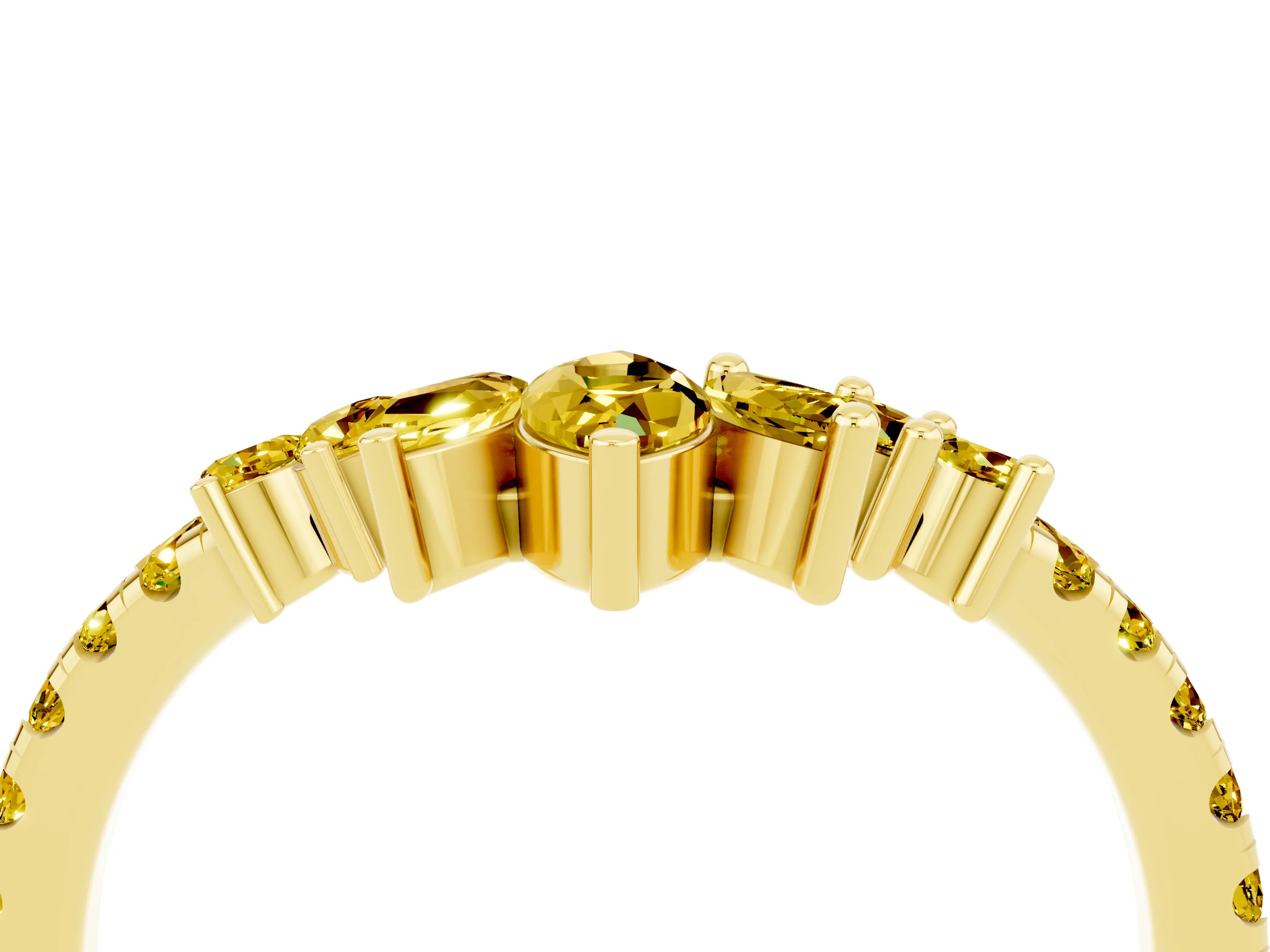 Yellow gold Chevron Marquise and Round Yellow Sapphire Open Band with Prong Setting_22