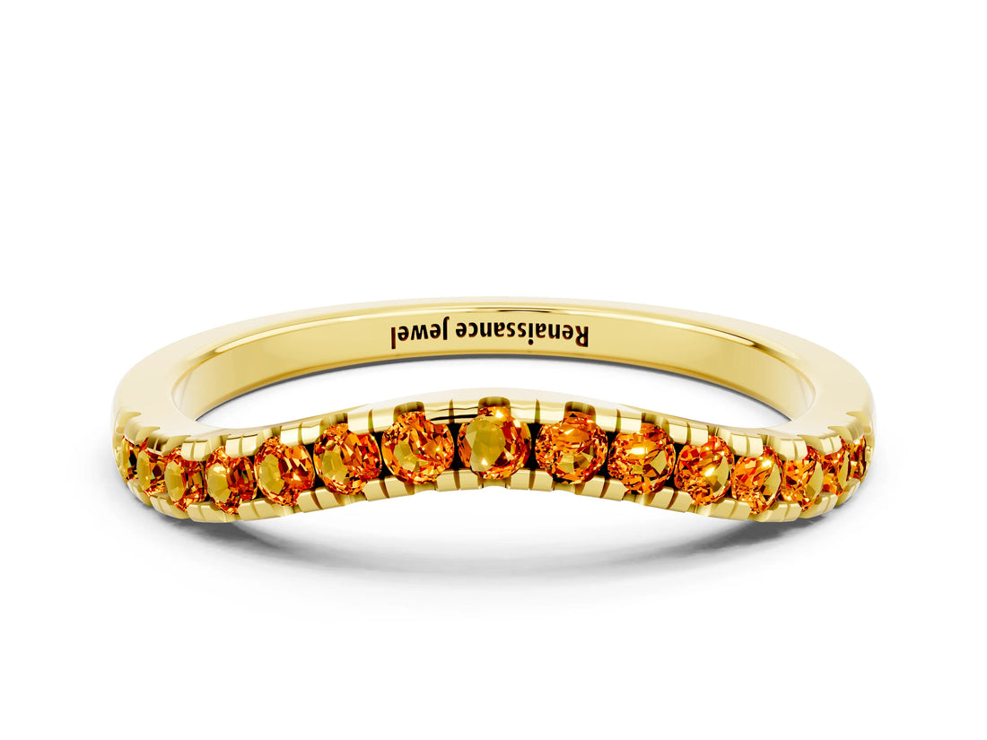 Yellow gold Citrine Pavé Curved Wedding Band_6