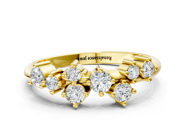 Yellow gold Cluster Diamond Round Cut White Gold Band with Prong Setting