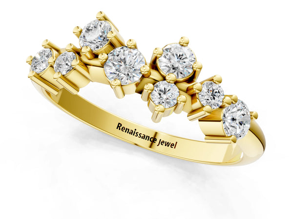 Yellow gold Cluster Diamond Round Cut White Gold Band with Prong Setting