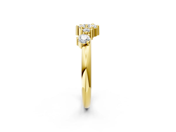 Yellow gold Cluster Diamond Round Cut White Gold Band with Prong Setting