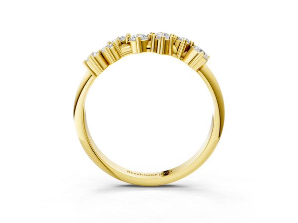 Yellow gold Cluster Diamond Round Cut White Gold Band with Prong Setting
