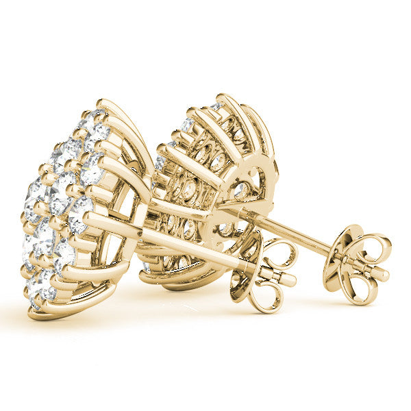 Yellow gold Cluster Diamond Round Stud Earrings with Basket Setting 1