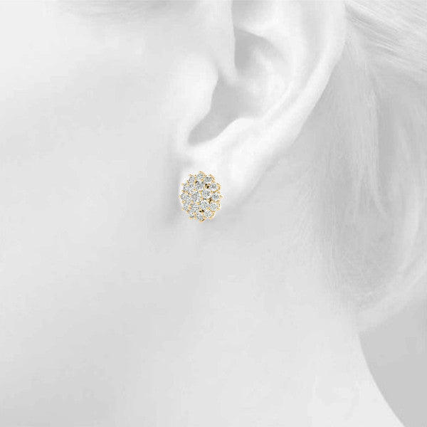 Yellow gold Cluster Diamond Round Stud Earrings with Basket Setting 3