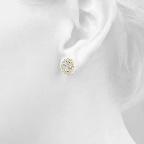 Yellow gold Cluster Diamond Round Stud Earrings with Basket Setting 3