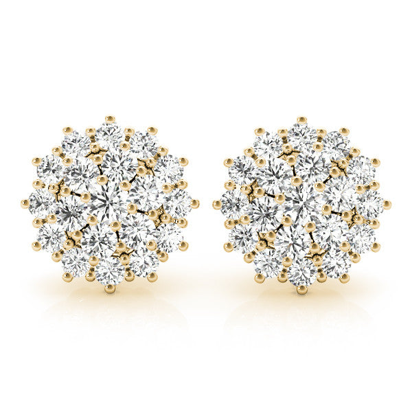 Yellow gold Cluster Diamond Round Stud Earrings with Basket Setting