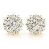 Yellow gold Cluster Diamond Round Stud Earrings with Basket Setting