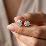 Yellow gold Cluster Diamond Round Stud Earrings with Basket Setting_10