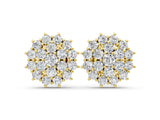 Yellow gold Cluster Diamond Round Stud Earrings with Basket Setting_20