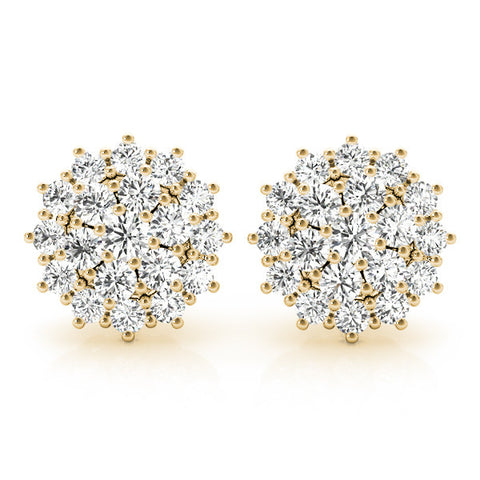 Yellow gold Cluster Diamond Round Stud Earrings with Basket Setting