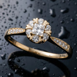 Yellow gold Cluster Princess Diamond Pavé Band Flower Prong Setting Ring_6