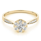 Yellow gold Cluster Radiant Diamond Pavé Band Flower Prong Setting Ring 2