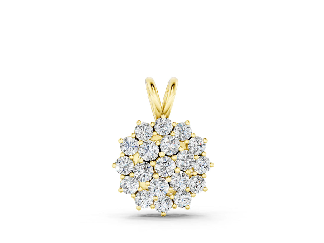 Yellow gold Cluster Round Diamond Prong-Set Pendant_6