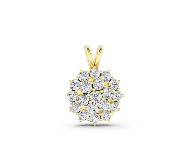 Yellow gold Cluster Round Diamond Prong-Set Pendant