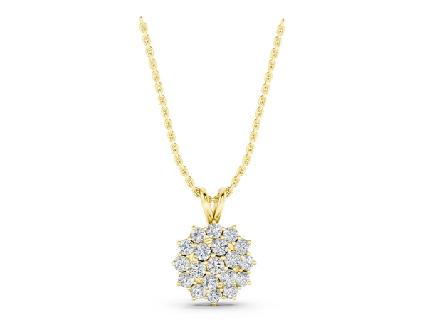 Yellow gold Cluster Round Diamond Prong-Set Pendant