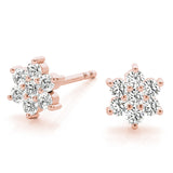 Yellow gold Cluster Round Diamond Stud Earrings with Butterfly Backing