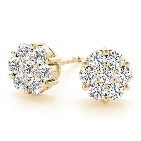 Yellow gold Cluster Round Diamond Stud Earrings with Prong Setting 2