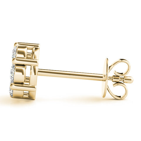 Yellow gold Cluster Round Diamond Stud Earrings with Prong Setting 3