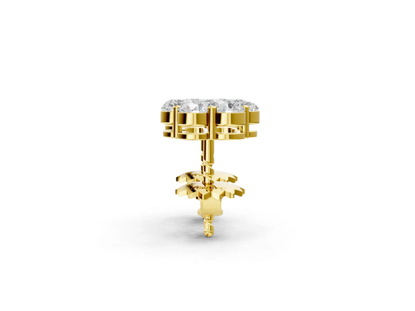 Yellow gold Cluster Round Diamond Stud Earrings with Prong Setting