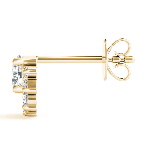 Yellow gold Cluster Round Diamond Stud Earrings with White Gold Band and Four-Prong Setting 3