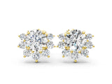 Yellow gold Cluster Round Diamond Stud Earrings with White Gold Band and Four-Prong Setting_12