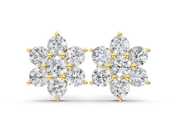 Yellow gold Cluster Round Diamond Stud Earrings