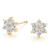14K Yellow Gold 2.29 Carat E VS Cluster Round Diamond Stud Earrings