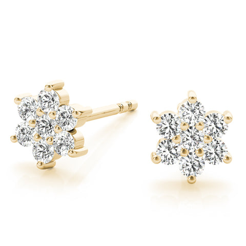 Yellow gold Cluster Round Diamond Stud Earrings_47