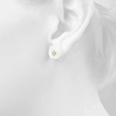 Yellow gold Cluster Round Diamond Stud Earrings_48