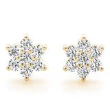 Yellow gold Cluster Round Diamond Stud Earrings_49