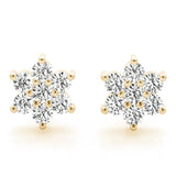 14K Yellow Gold 2.29 Carat E VS Cluster Round Diamond Stud Earrings