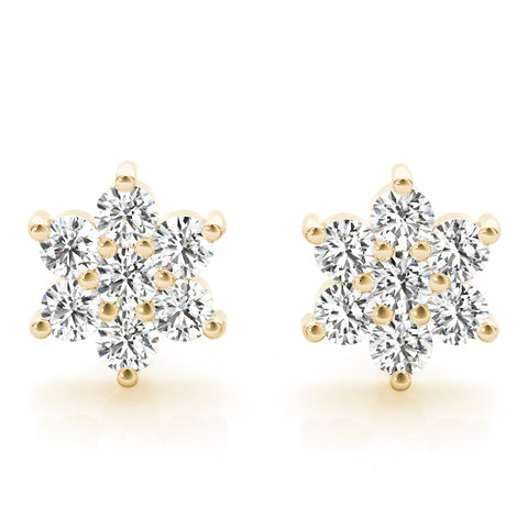 Yellow gold Cluster Round Diamond Stud Earrings_49