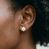 Yellow gold Cluster Round Diamond Stud Earrings_69
