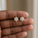 Yellow gold Cluster Round Diamond Stud Earrings_70