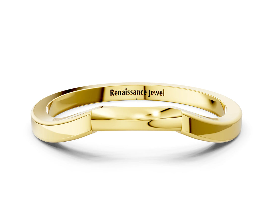 Yellow gold Contoured Solitaire Round Bezel Set Wedding Band_4