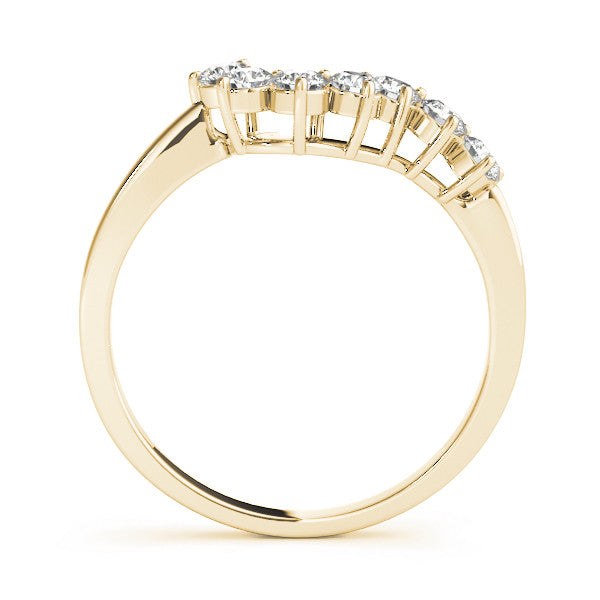 Yellow gold Curved Diamond Cluster Band - Round Stones, Split Shank, Prong Setting 1