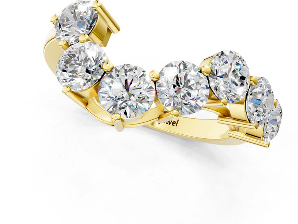 Yellow gold Curved Diamond Cluster Band - Round Stones, Split Shank, Prong Setting
