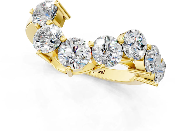 Yellow gold Curved Diamond Cluster Band - Round Stones, Split Shank, Prong Setting